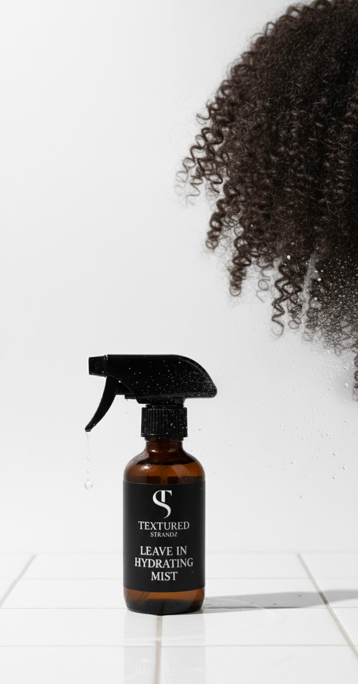 Textured Sprays bottle with curly hair on a white background