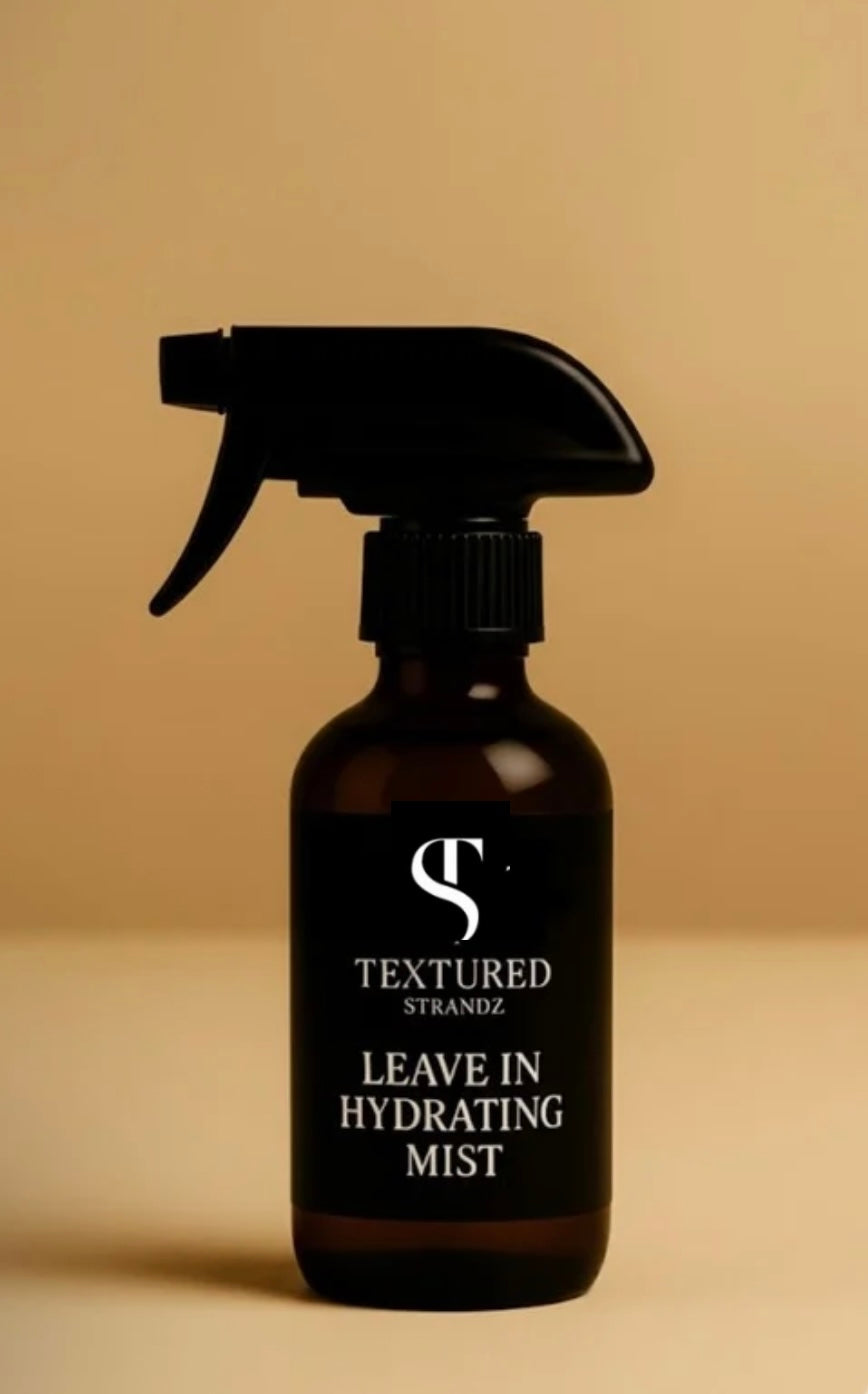 Brown spray bottle with black label on a beige background